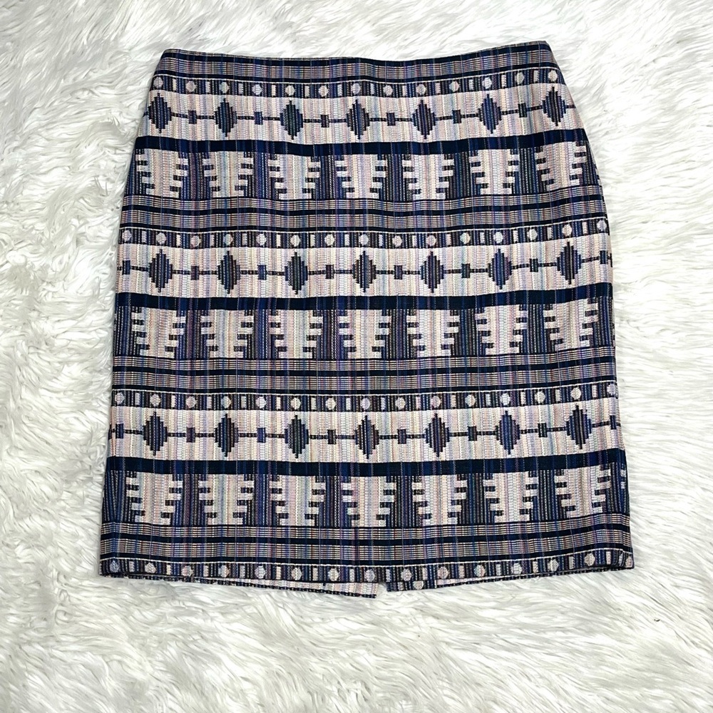 Ann Taylor Women's Pencil Skirt Blue Aztec Geometric Print Lined